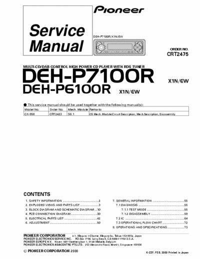 PIONEER DEH-P6100, DEH-P7100 SERVICE MANUAL